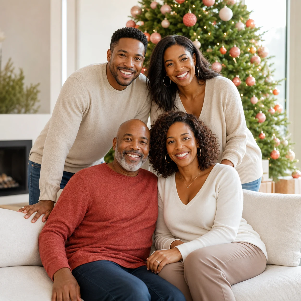 A family in a professionally staged celebration portrait