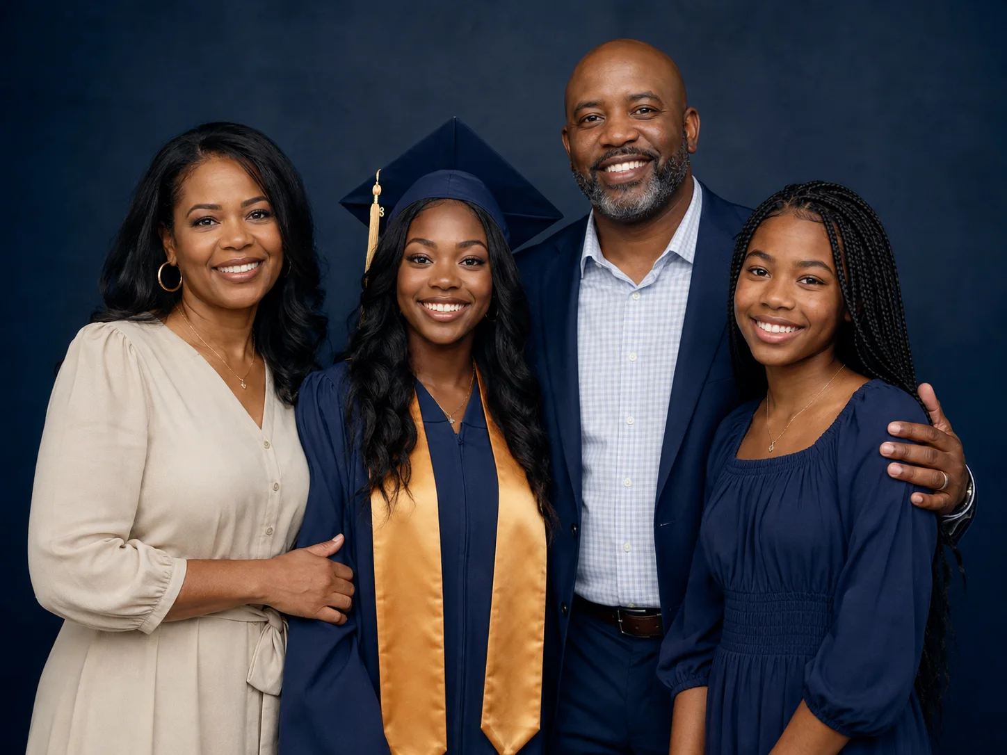 High School or Secondary School Graduate with Family family portrait example