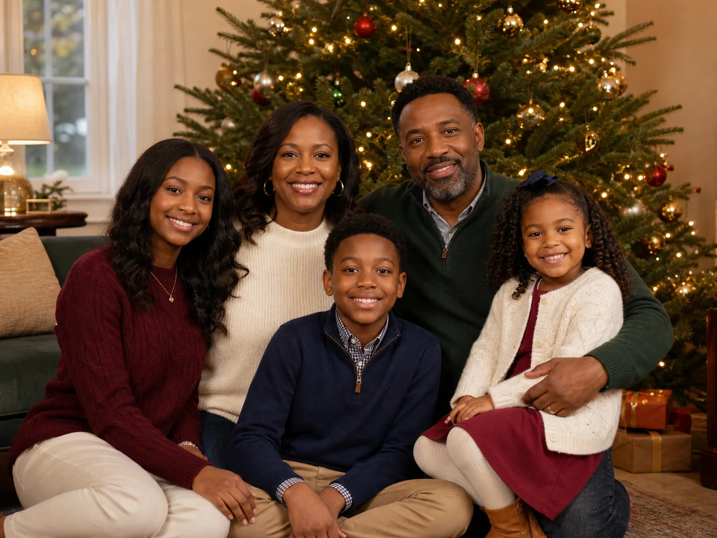 Parents and Children at Christmas family portrait example