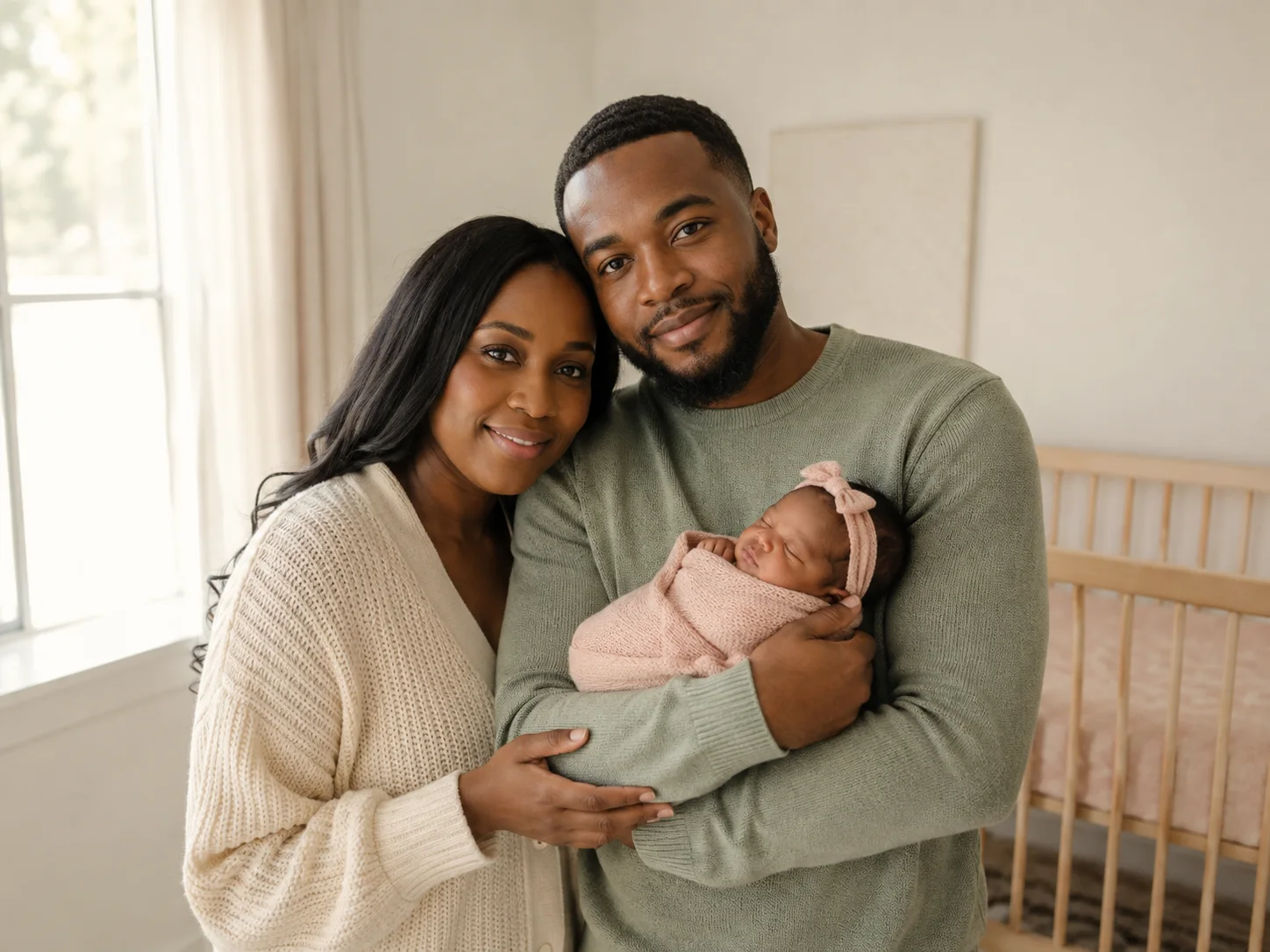 New Parents with Their First Baby family portrait example