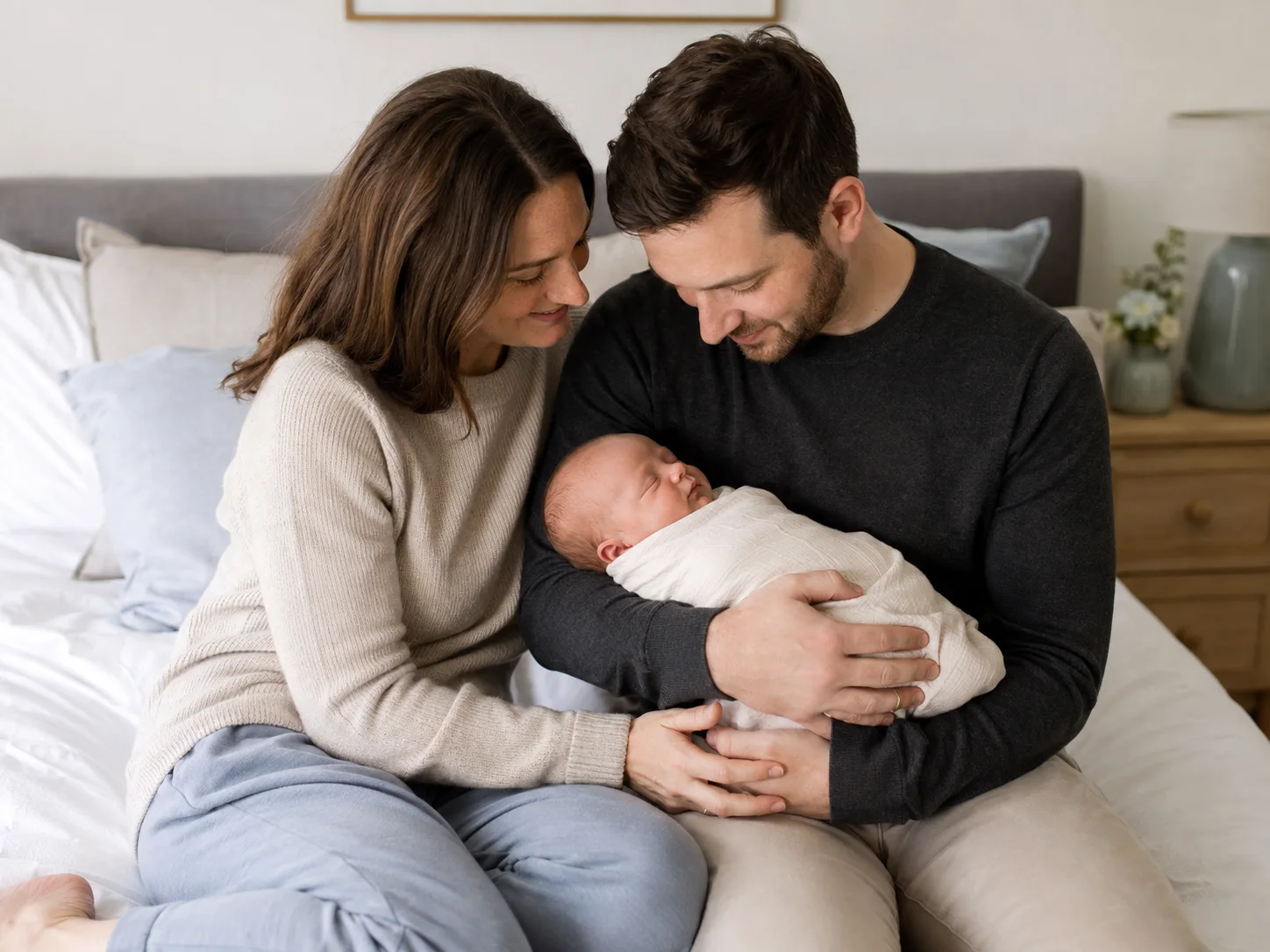 New Parents with Their First Baby family portrait example
